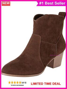 Faux Suede Western Ankle Boots Stacked Heel Memory Foam Insole